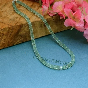 Natural Green Amethyst Smooth Heishi Beaded Necklace, Amethyst Heishi Square - Picture 1 of 3