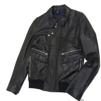 Chaqueta de cuero vintage 2009 AW Dior Homme para hombre talla 44 negra plateada Foto 1 de 4