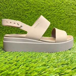 Crocs Brooklyn Low Wedge Womens Size 9 Beige Beach Outdoor Platform Sandals - Picture 1 of 10