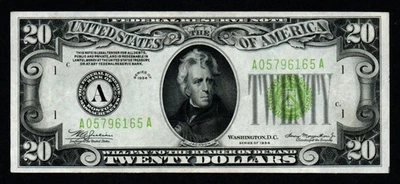 1934 $20 BOSTON BEAUTIFUL AU+ Federal Reserve Note! - Image 1 of 2