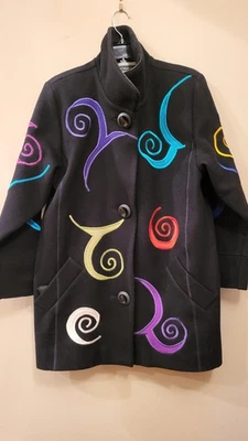 MaryLou Ozbolt Storer Wool Black Women's Coat Sz M. Made in USA. - Image 1 of 4