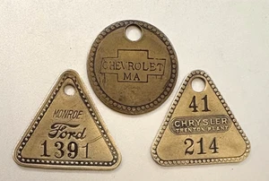 VTG Tool Check Brass Tags: BIG 3 AUTO-MAKERS: Chevrolet Ford Chrysler Factories - Picture 1 of 2
