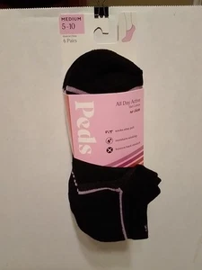 Peds Womens No Show Black Socks Pack of 6 Medium 5-10 Half Cushion - Picture 1 of 8
