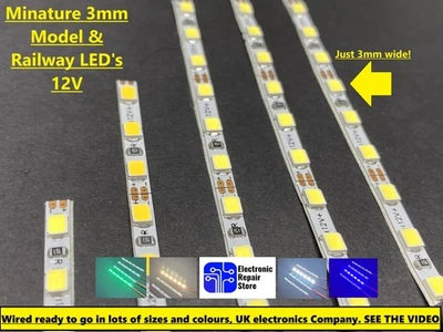Miniature 12v 3mm LED Strip Thin For Models Railways Colours Warm Cool White UK - Image 1 of 4