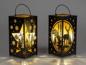 formano 2x Windlicht eckig 26x13cm mit LED-Birne + Timer matt schwarz 633736 - Bild 1 von 1