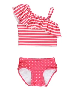 Girls UPF50+ Sun Protection One Shoulder Ruffle Tankini Two Piece Swimsuit - ... - Picture 1 of 7