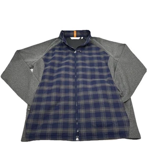 Peter Millar Performance Flannel Full Zip Fleece Jacket Plaid Blue Gray L Golf - Picture 1 of 8