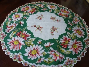 Vintage Floral Hankie Handkerchief Round Scalloped Edges - Picture 1 of 8