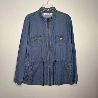 Denim & Company Women's L Full Zip Cinch Waist Denim Utility/Chore Jacket NWOT - Image 1 of 4