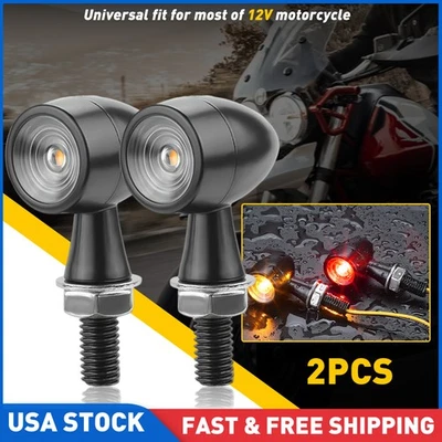 2x Black Motorcycle LED Bullet Mini Turn Signals Brake Light Blinker Amber + Red - Image 1 of 4