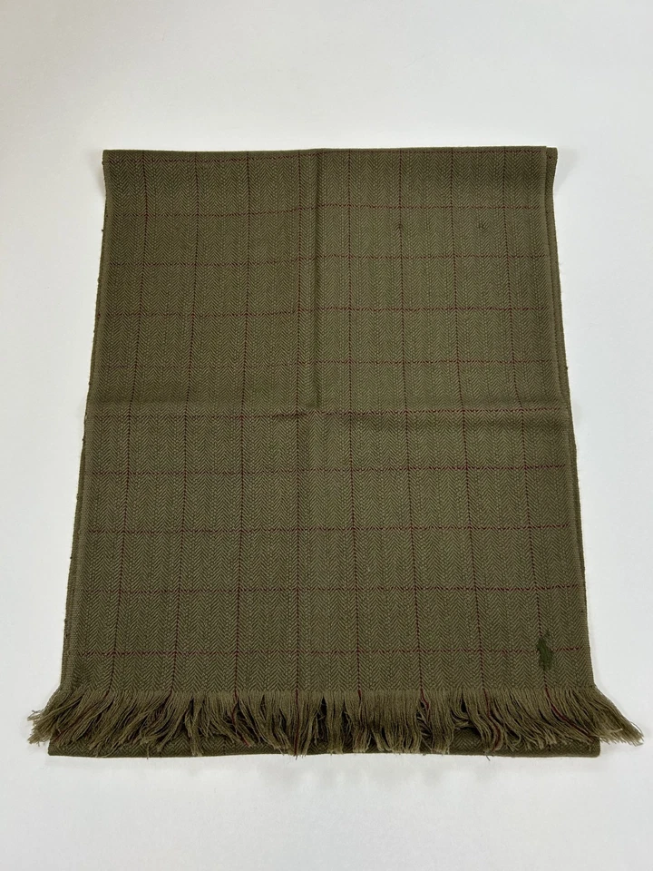 *MINOR DEFECT* Polo Ralph Lauren Thin Wool Herringbone Scarf - Olive - - Image 1 of 4