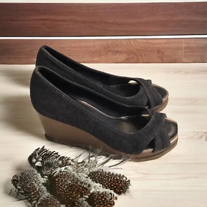 American Eagle denim open toe wedges Women’s Size 6.5 - Picture 1 of 7