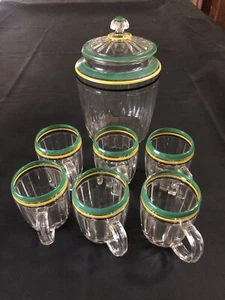 Vintage Anchor Hocking Pillar Optic Green Glass Set With Pretzel Jar - Picture 1 of 6