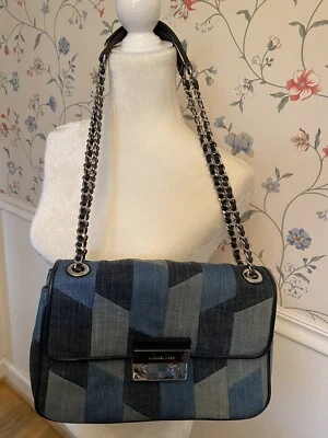 *NUEVO CON ETIQUETAS* MICHAEL KORS PATCHWORK DENIM Sloan Bandolera/Bolso de Mano de Hombro Foto 1 de 4