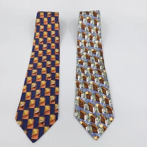 2 VTG Ermenegildo Zegna Tie Men Floral Geo Print Novelty Italian Old Money - Picture 1 of 16