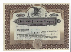KENTUCKY 1919 Interstate Petroleum Company Stock Certificate Knox County Curren - Picture 1 of 2