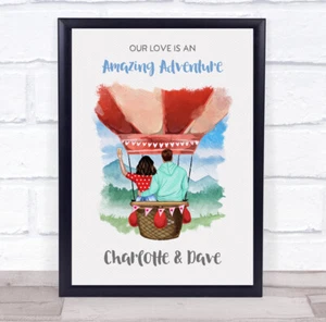 Air Balloon Romantic Gift For Him or Her Personalised Couple Print - Picture 1 of 6
