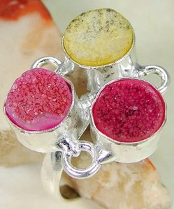 Titanium Druzy & 925 Silver Handmade Fashionable Ring Size Q & gift-box - Picture 1 of 2