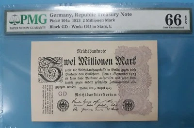 1923 Germany 2 Millionen Mark PMG66 EPQ GEM UNC <P-104a> - Image 1 of 2