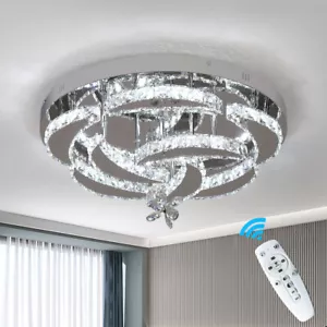 56W Dimmable Crystal LED Ceiling Light Chandelier Living Room Bedroom Remote UK - Picture 1 of 12