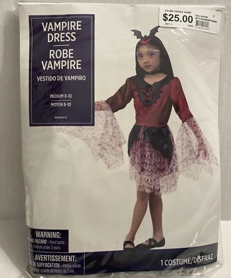 吸血鬼礼服万圣节服装女孩尺寸 M 8-10 勃艮第和黑色 — 第 1/4 张图片