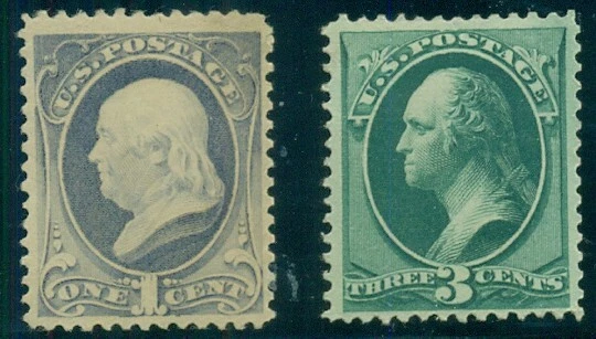 US #206-7, 1¢ & 3¢ re-engraved, LH & no gum, nice centering, Scott $97.50 - Image 1 of 1