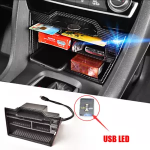 For Honda Civic 2016-2020 Carbon Fiber Car Interior Console Storage Box with USB - Foto 1 di 7