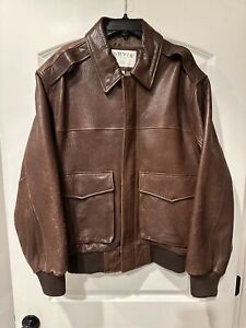ORVIS Mens Brown Genuine Leather Bomber HEAVY Jacket A2 G1 Flight Size Large