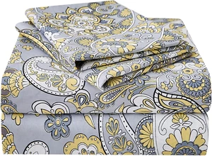 Paisley Sheet Set King Size, 4 Piece Retro Pattern Microfiber Bedding Sheets Ext - Picture 1 of 12