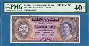 Belize, 2 dollari, 1976, esemplare 000000, EF-PMG40, P34s - Foto 1 di 2