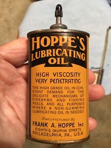 Vintage HOPPE'S Lead Top 3oz Lubricating Gun & Reel Oil Can Handy Oiler Tin Can