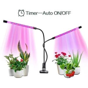 LED Grow lights dual head plant growing lamp dimmable timer clip on red blue USB - Picture 1 of 7