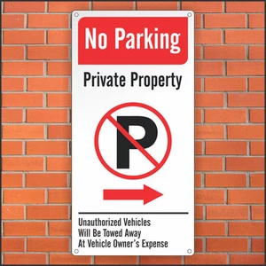 No Parking Sign -Private Property - Left Arrow -12 x 24 Aluminum Sign - Picture 1 of 1