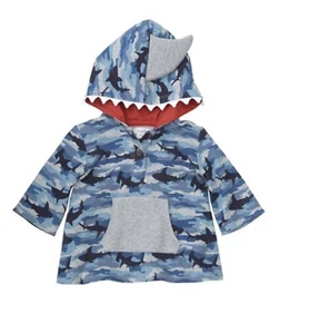 NEW Mud Pie Baby Boys Shark Swim Coverup 12-18 Months Blue Camo with Shark Fin - Picture 1 of 3