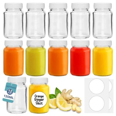 HEFTMAN Small Glass Bottles With Lids Ginger Shot Label Shots 120ml 12 Pack - Image 1 of 4