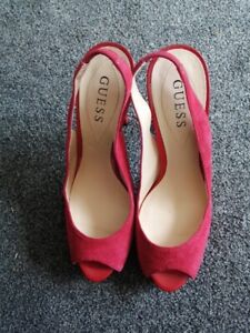 LOVELY GUESS RED SHOES SANDALS SIZE 5 EUR 38 Leather