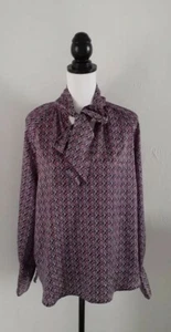 ❤Next Size 14 Boho Floral Pattern Long-Sleeved Pussy Bow Blouse - Immaculate!❤ - Picture 1 of 8