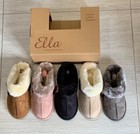 Ladies Ella Jill Faux Fur Lined Suedette Slippers Mules Comfy Memory Foam Vegan 
