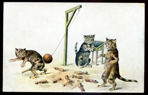 Künstler - E. HOCHHAUSLER Postkarte 1910er Katzen spielen Ballsport - Bild 1 von 2