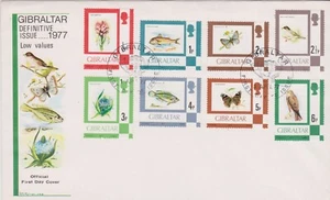GB GIBRALTAR 1977 Flora & Fauna/Def Low Value SG 374/81 FDC BIRDS FISH BUTTERFLY - Picture 1 of 1