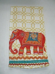 Calcomanía bordada toalla de cocina con estampado de elefante naranja 28x19 vintage - Imagen 1 de 9