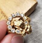 Vintage Ring Praying Hands Gold Tone Size 8 Crystals Christian H21
