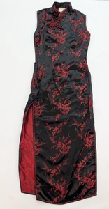 Vintage Kleid Pfingstrose Marke Qipao Größe 36 schwarz rot Blumen ärmellos Schlitz - Bild 1 von 19