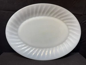 Vintage Fire King Oven Glass Blue Azurite Swirl Oval Platter Serving Plate 12" - Picture 1 of 4