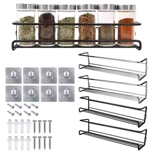 Scaffale porta spezie 4 posti sospeso lungo parete metallo porta spezie scaffale cucina senza foratura DE - Foto 1 di 12