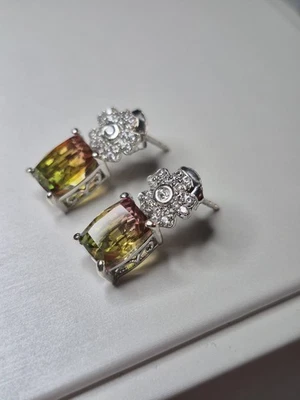 5.41ct Rainbow Genesis Quartz & White Zircon Earrings - Image 1 of 4
