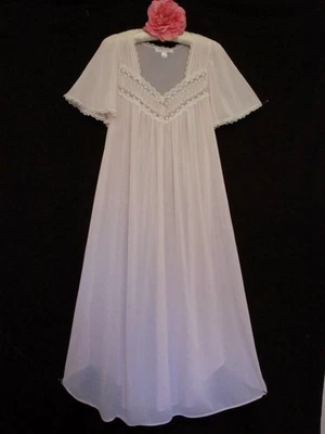Vintage Miss Elaine Silk Essence Long Nightgown M Pale Pink Ribbons Lace - Image 1 of 4