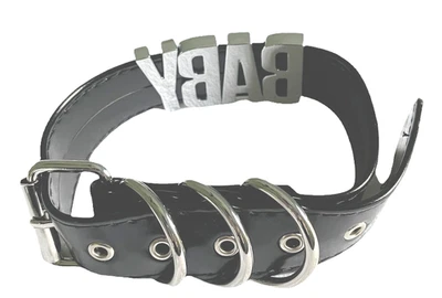 Collar de perro "BEBÉ" pequeño 4"-8" tamaño cuello mascota, cuero vegano con letras metálicas Foto 1 de 3