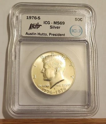 1976-S Kennedy Half Dollar Silver MS69 ICG President Hutto Signature TOP POP - Image 1 of 4