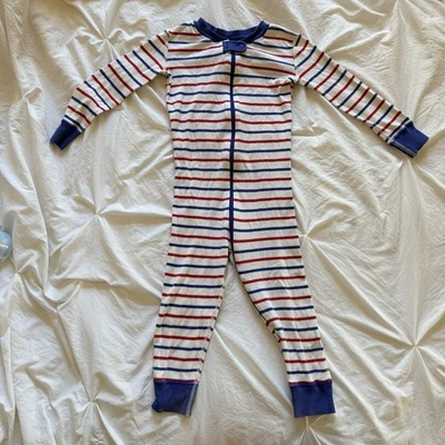 Hanna Andersson Boy 90cm 3T Blue Red Striped Organic Cotton Footless Pajama - Image 1 of 4